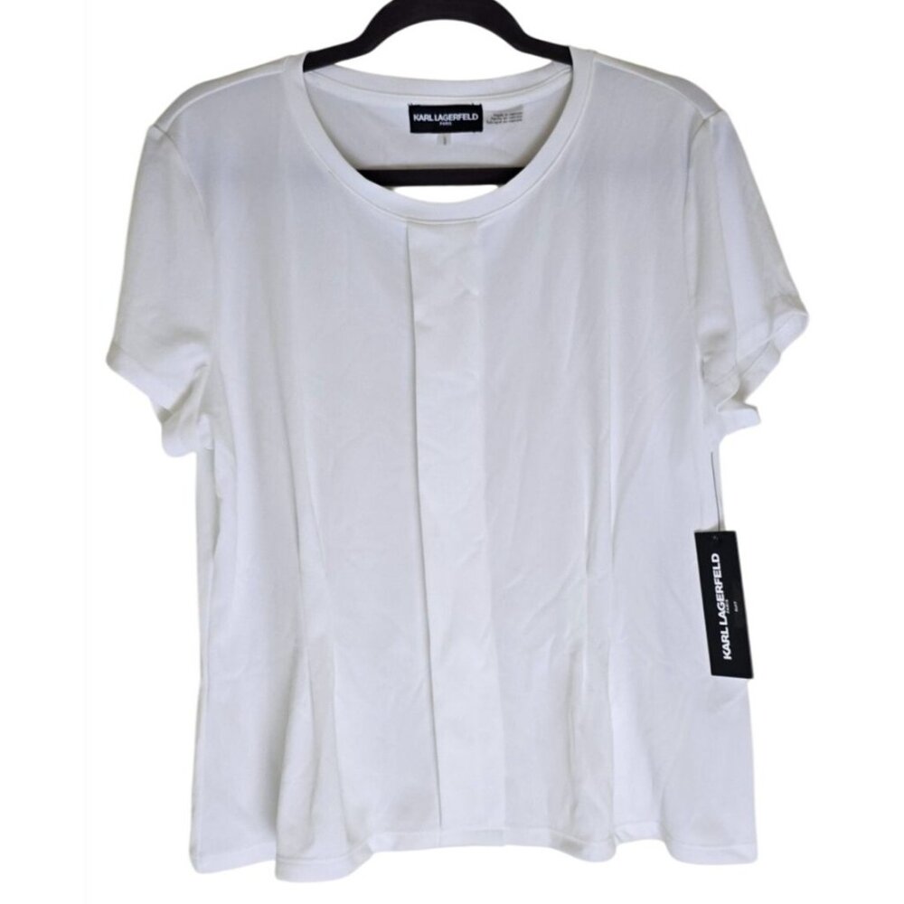 Karl Lagerfeld Paris Womens White Short Sleeve Top Size Large